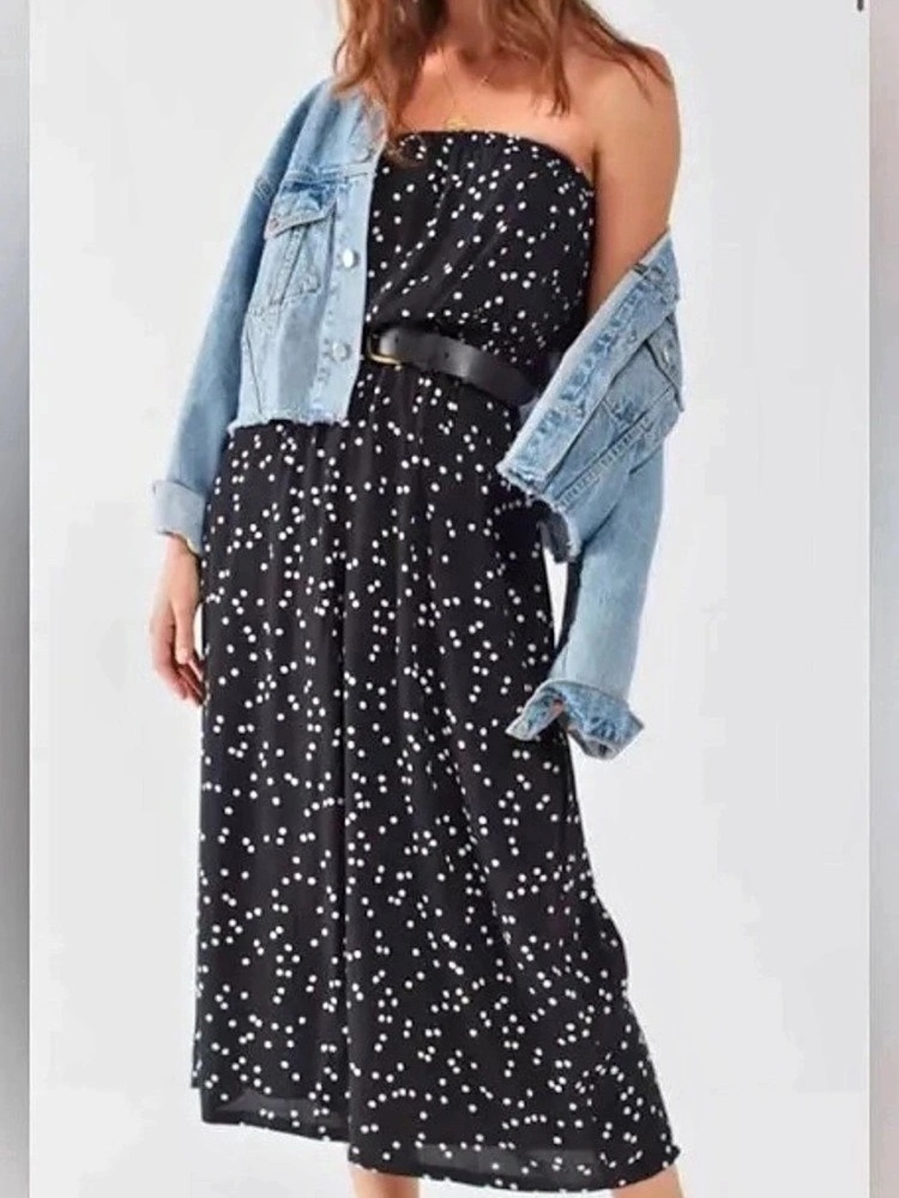 Urban Outfitters Ecote Polka Dot Strapless Jumpsuit Maxi Dress in Black & White
